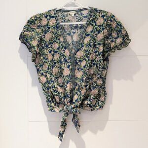 (XL) Max Studio Tie Front Blouse Floral
